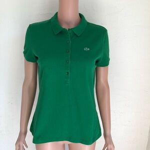 Lacoste Women's Size M (42) Green Classic Polo Shirt Collared 1/4 Button-Down